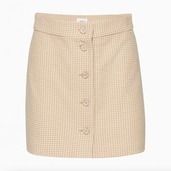 Aritzia Wilfred High Waisted Button Up Plaid Tai Skirt Beige Check Size 6 - Picture 1 of 5